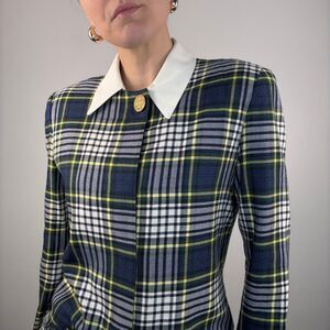 80s 90s Vintage Plaid Long Blazer Retro Tartan Coat | Ives Cossette Depeche